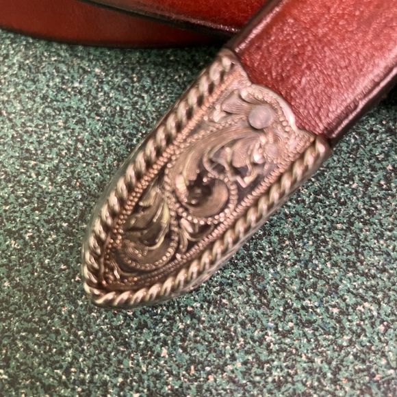 Women’s Western Cowgirl Belt Sterling Silver Overlaid Buckle Set Vintage Brown main image 10